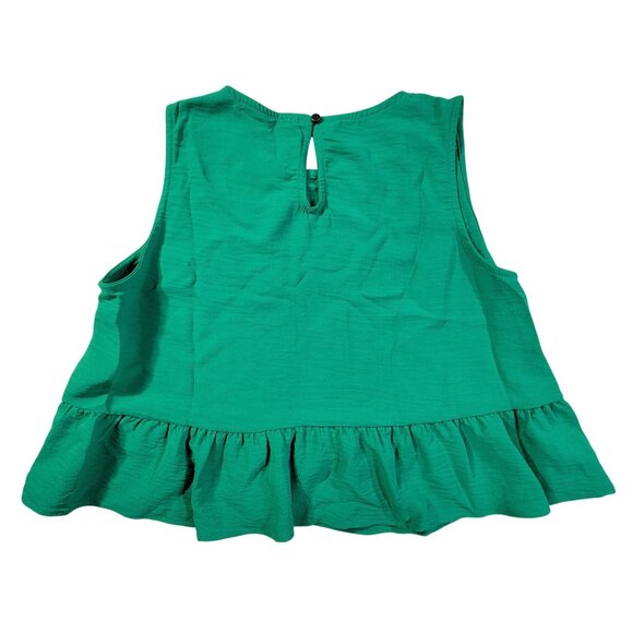 Caramela Green Sleeveless Womens Ruffle Hem Top Medium 100% Polyester USA - Picture 2 of 6